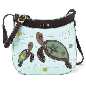 Chala Sea Turtle-themed Crossbody Handbag- Light Blue