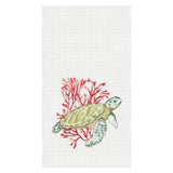 "Sea Turtle & Coral" Waffle Weave Cotton Kitchen Towel