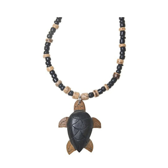 Wooden Honu (Sea Turtle) Necklace With Beaded Cord - The Hawaii Store
