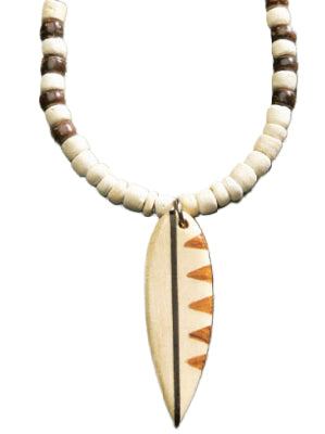 Beaded Wood Cord Surfboard Necklace- White