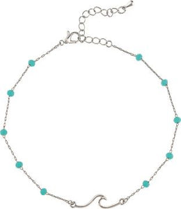 Silver Blue Beads Wave Chain Anklet - The Hawaii Store
