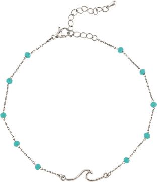 Silver Blue Beads Wave Chain Anklet - The Hawaii Store