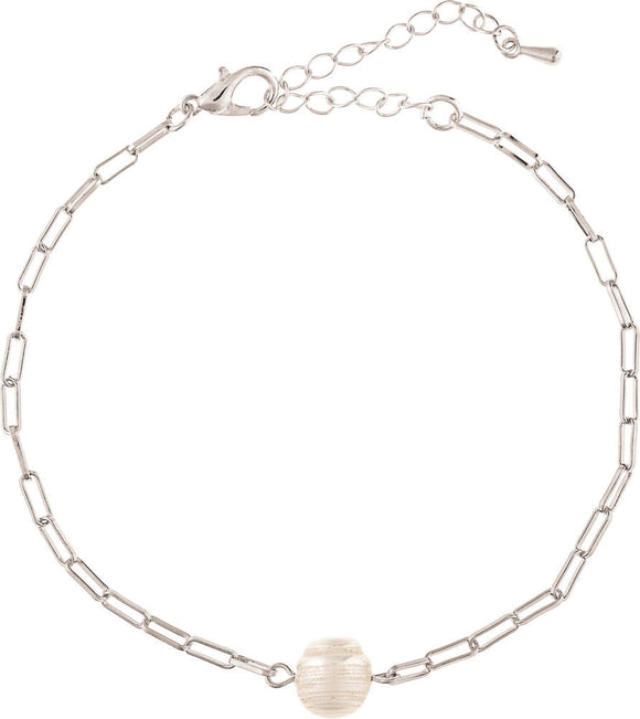 Silver Pearl Chain Link Anklet - The Hawaii Store