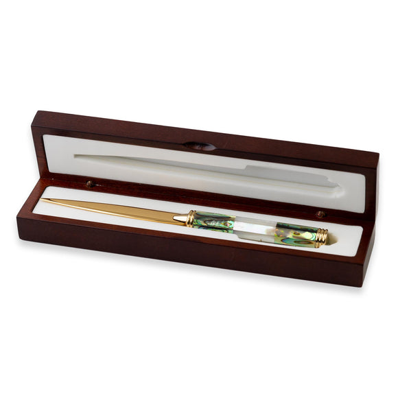 White and Green Abalone Letter Opener in Custom Polynesian Cultural Center Box