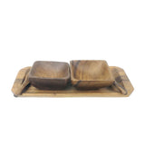 Acacia Wood Condiment Tray with 2 Bowls & Spoons