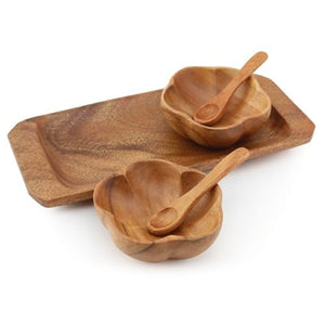 Acacia Wood Hibiscus Condiment Set with Tray, 5-Piece
