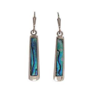 Long hanging earrings that are blue