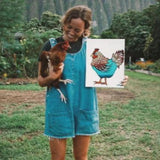 Artist Summer Colmus with Original Painting and Rooster