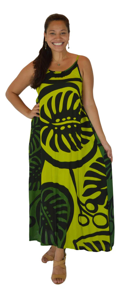 Bali Dress Long Monstera Green - The Hawaii Store