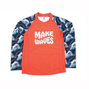 Boy's "Make Waves" UV50+ Rash Guard Swim Shirt