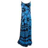  Long  Hawaiian Hibiscus Bali Dress- Blue/Black