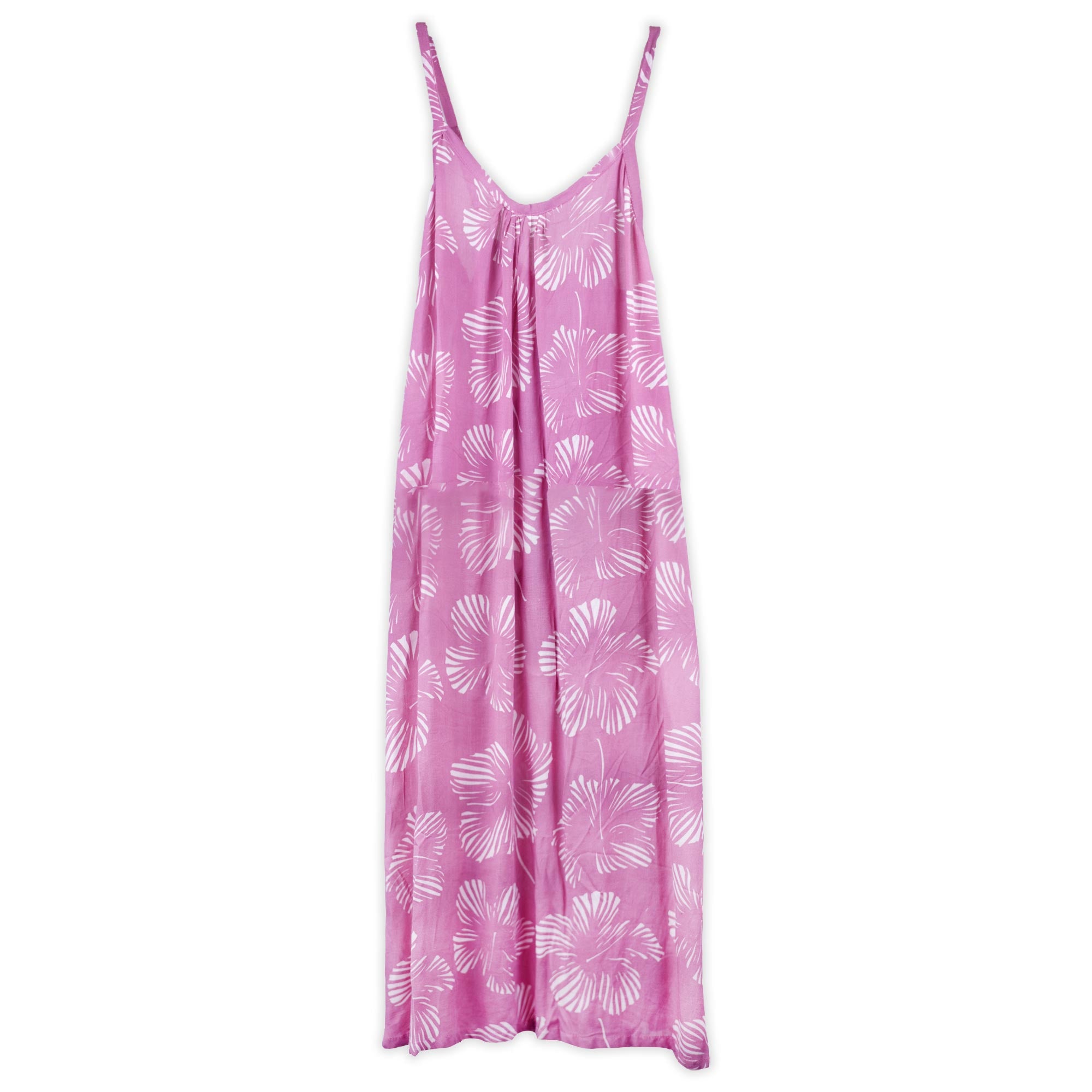 Hibiscus Print Long Bali Dress- Pink | The Hawaii Store