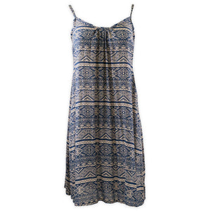 Balinese-Tribal-Print-Short-Dress--Navy