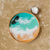 Bamboo Round Serving Tray 16'' Caribbean Blue - The Hawaii Store