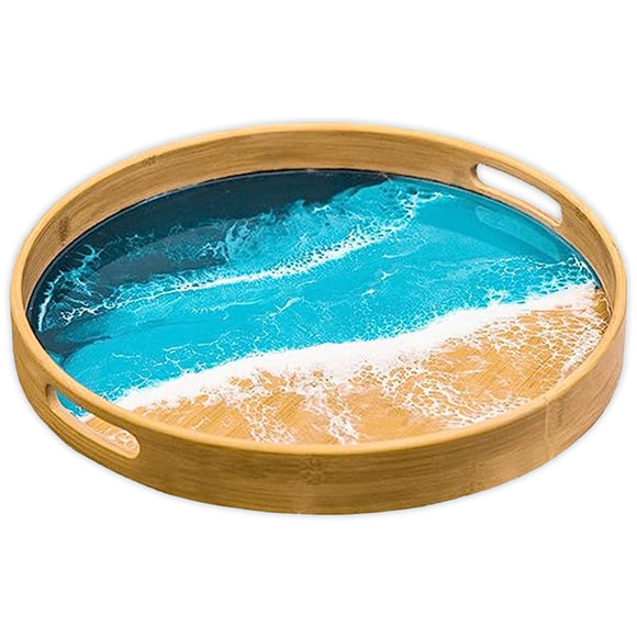 Bamboo Round Tray 16'' Ocean Vibes - The Hawaii Store