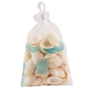 Beachcombers Mesh Bag of Scallop Shells and Beach Glass