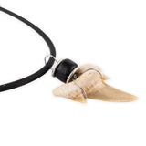 Shark Tooth with Black Ceramic Bead Necklace- Closeup