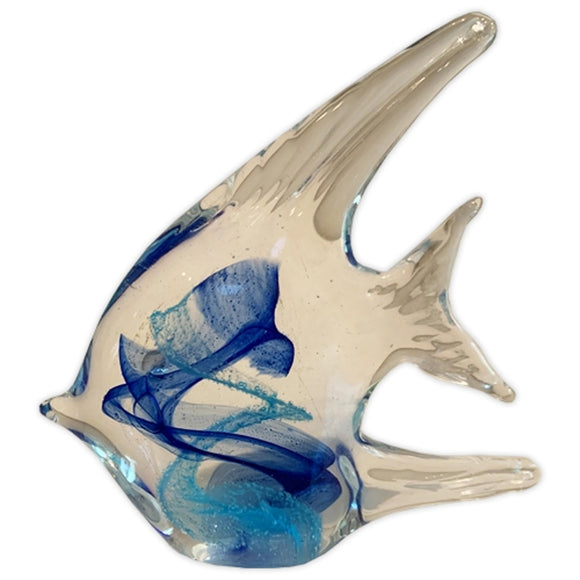 Hand-Blown Glass Tropical Fish Figurine- Blue