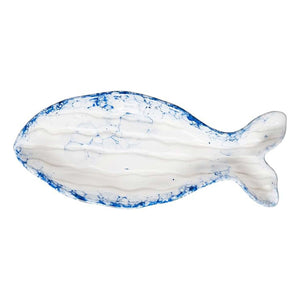 Beachcombers Porcelain Fish Plate- White & Blue