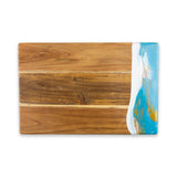 Lynn & Liana Teal, White, & Gold Acacia Bread Board- 12" x 18" 