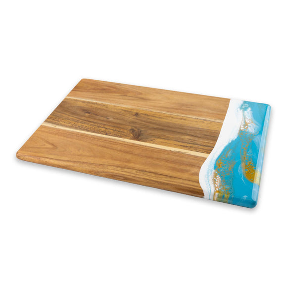 Lynn & Liana Teal, White, & Gold Acacia Bread Board- 12