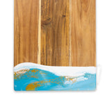 Lynn & Liana Teal, White, & Gold Acacia Bread Board- 12" x 18" 