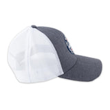 Side view of Polynesian Cultural Center "Palm Island" Cap- Gray and White 