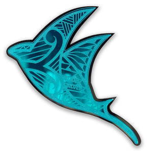 Island Silver "Polynesian Stringray" 3D Car Decal- Teal on Black