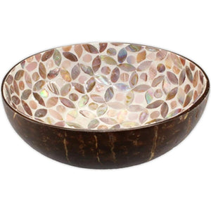 Handmade Mother of Pearl "Petal and Pearls" Coconut Bowl