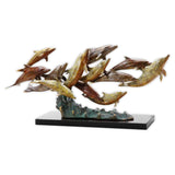 "Dozen Swimming Dolphins" Brass Marble Sculpture