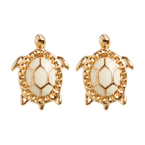 Rain Jewelry Gold and White Enamel Turtle Post Earrings