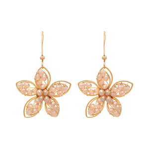 Rain Jewelry Gold with Pink Beaded Flower Earrings