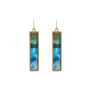Waterscape Bar Earrings, Gold/Blue/Green