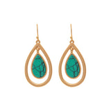Gold & Turquoise Teardrop Center French Hook Earrings - The Hawaii Store