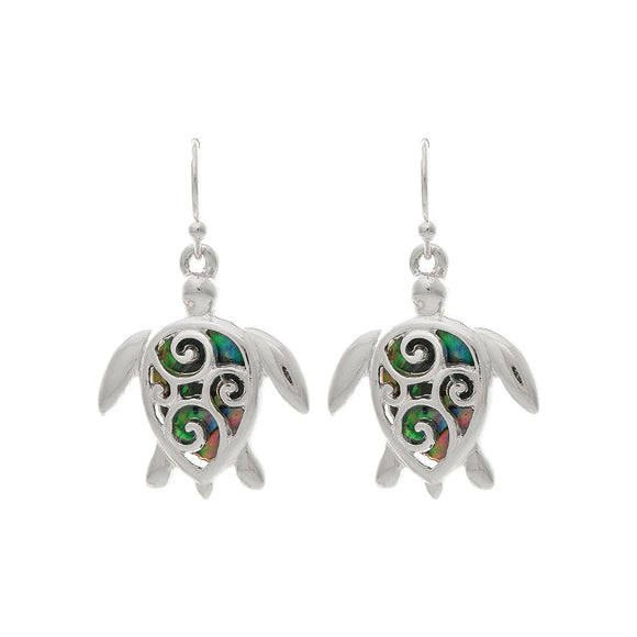 Rain Jewelry Swirly Silver & Abalone Sea Turtle Earrings