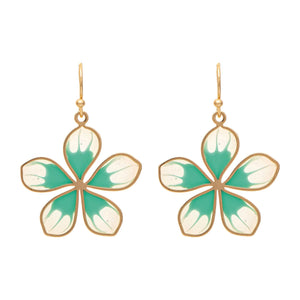 Rain Jewelry Delicate  Gold & Green Enamel Flower Earrings