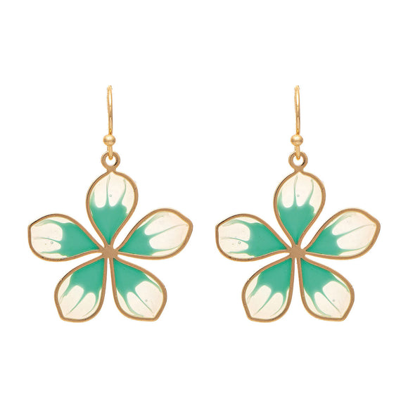 Rain Jewelry Delicate  Gold & Green Enamel Flower Earrings - The Hawaii Store