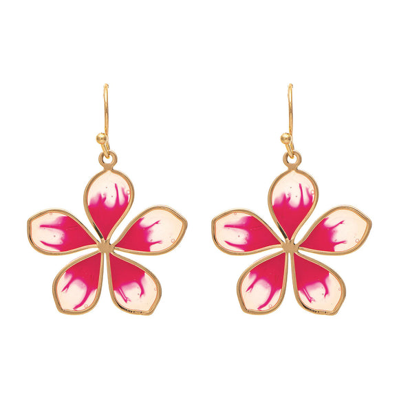 Rain Jewelry Delicate Gold Pink Enamel Flower Earrings