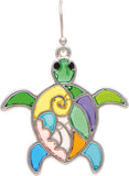 Silver Multicolor Stained Glass Turtle Earring