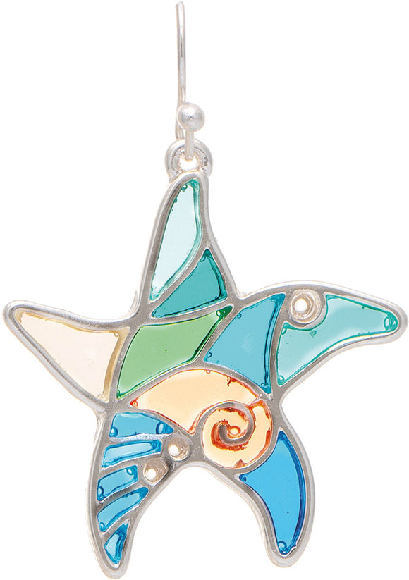 Silver Multicolor Stained Glass Starfish Earring