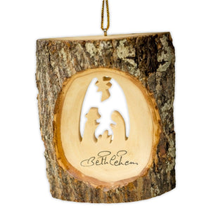 Earth Wood Olive Wood & Bark Tree "Bethlehem Nativity" Ornament