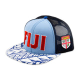 Flat Side view of Flat Bill "Fiji" Ball Cap- Light Blue 