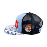 Side view of Flat Bill "Fiji" Ball Cap- Light Blue