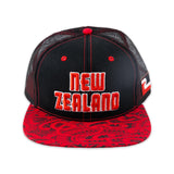 Flat Bill "New Zealand" Ball Cap- Black & Red