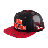 Flat Bill "New Zealand" Ball Cap- Black & Red