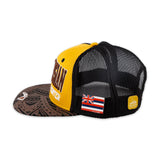 Side view of Flat Bill "Polynesian Cultural Center" Ball Cap- Yellow and Black