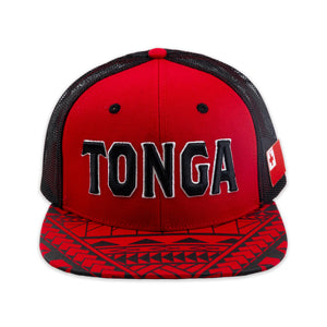 Flat Bill "Tonga" Ball Cap- Red and Black