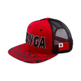 Flat Bill "Tonga" Ball Cap- Red and Black