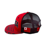 Side view of Flat Bill "Tonga" Ball Cap- Red and Black