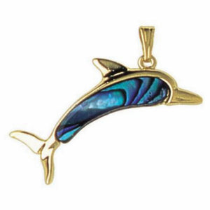 Ariki Paua Shell and Gold Dolphin Pendant